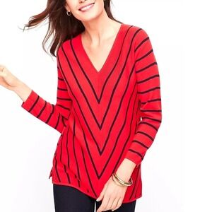 Talbots NWT V-Neck Chevron Bias Stripes‎ Sweater Apple Red BlackPkus Size 1X